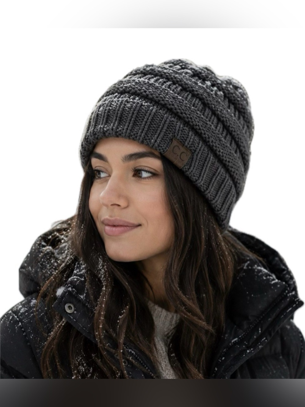 C.C Ribbed Knit Beanie. Gray.